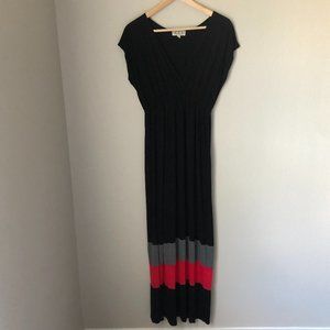 Long Soft Knit Dress with V Neck and Short Sleeves